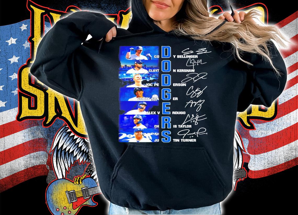 Dodgers team player signatures shirt hoodie
