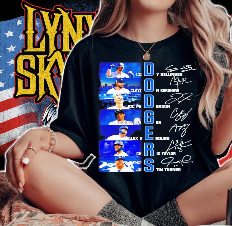 Dodgers team player signatures shirt woman shirt