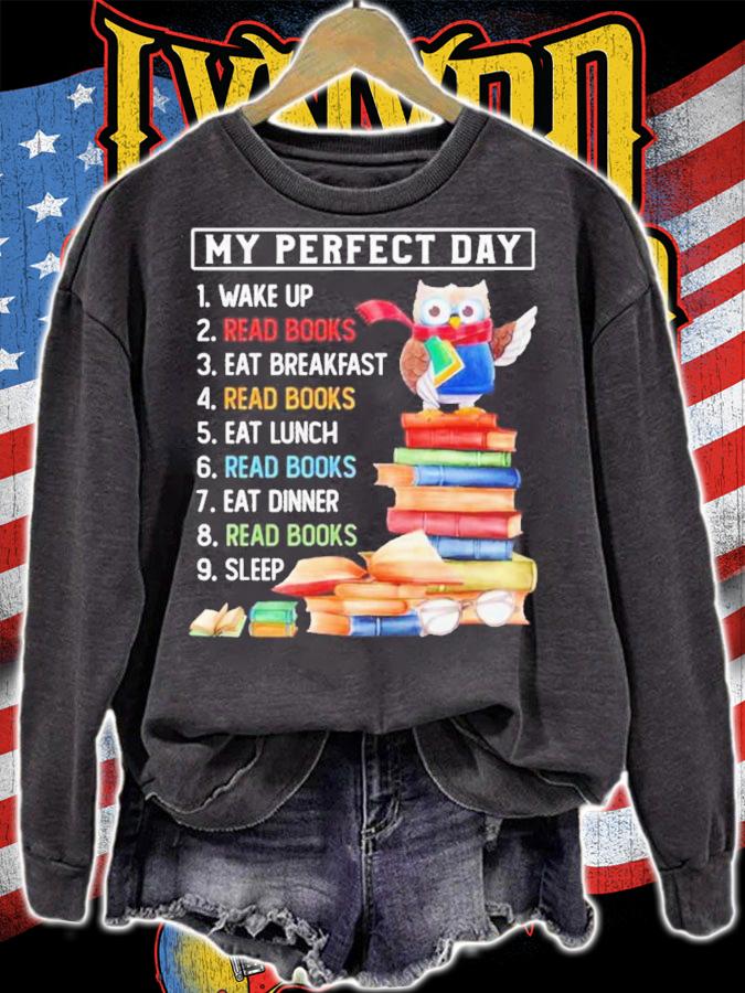 Owl my perfect day wake up read books shirt