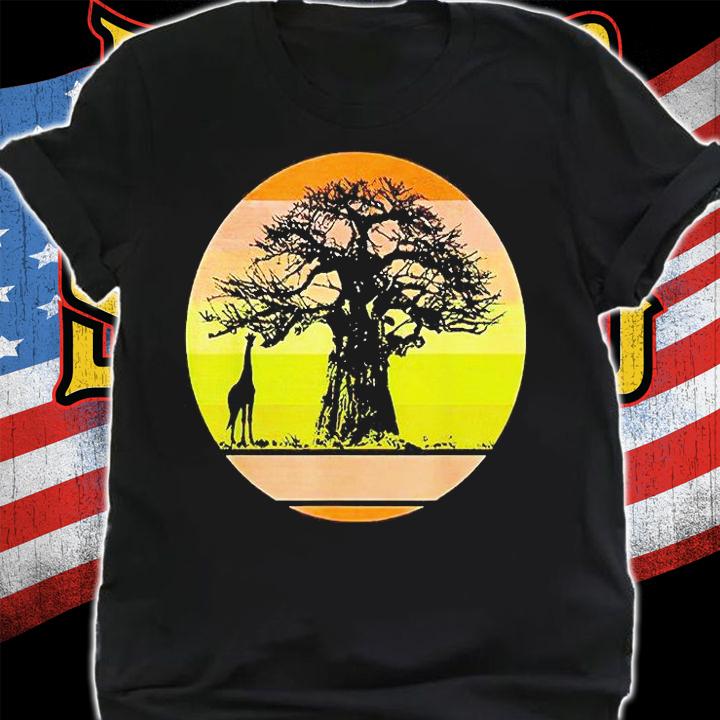 Baobab Tree and Giraffe retro African Sunset T-shirt
