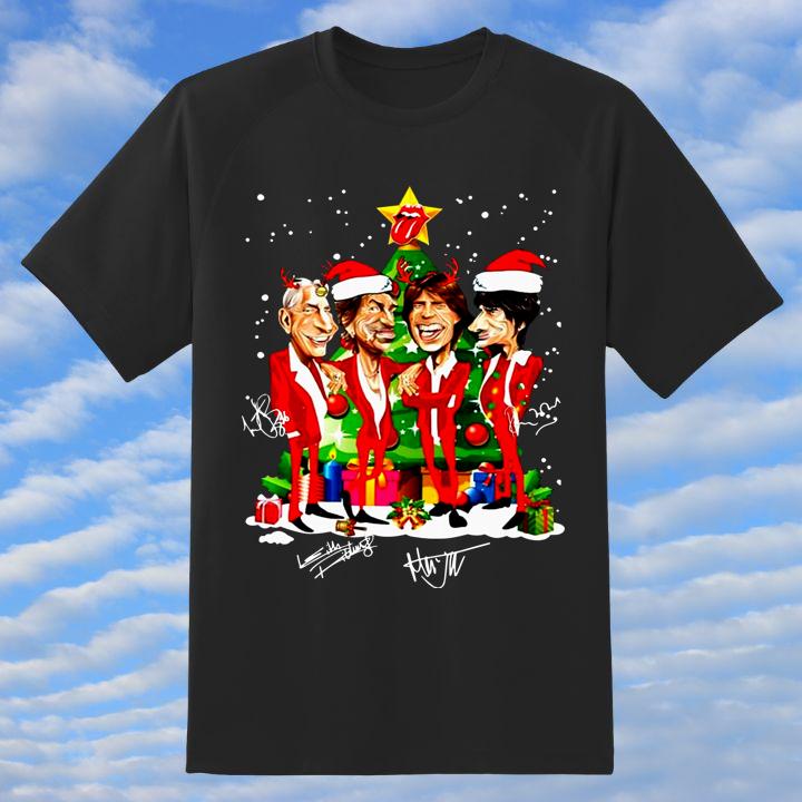 Rolling Stones Christmas Shirt - Cartoon Band Signatures Limited Edition