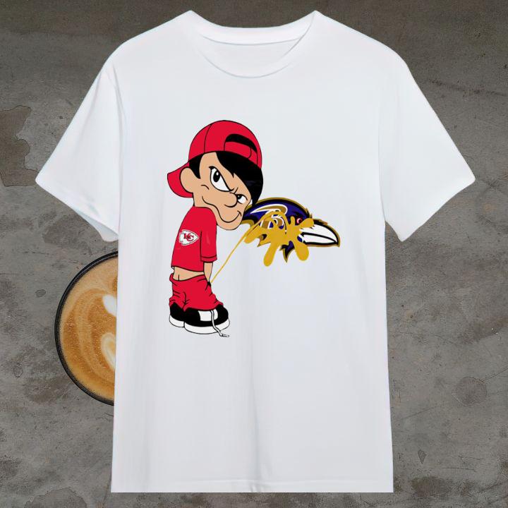 Kansas City Chiefs Calvin Pissing on Ravens T-Shirt – Funny Fan Apparel