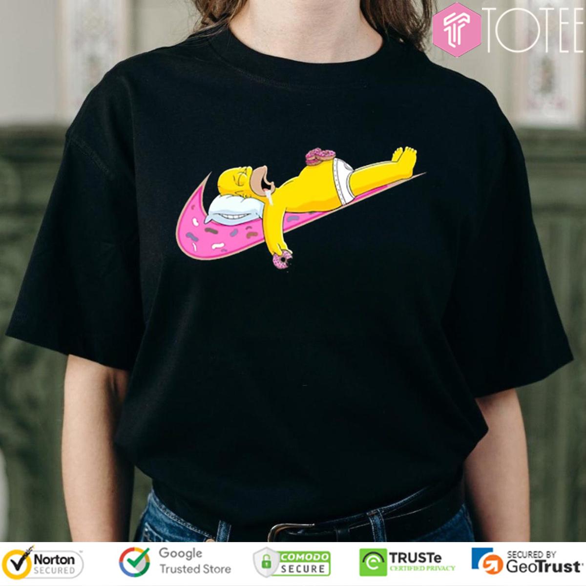 Homer Simpson Sleep Donut Nike Logo Parody T-Shirt