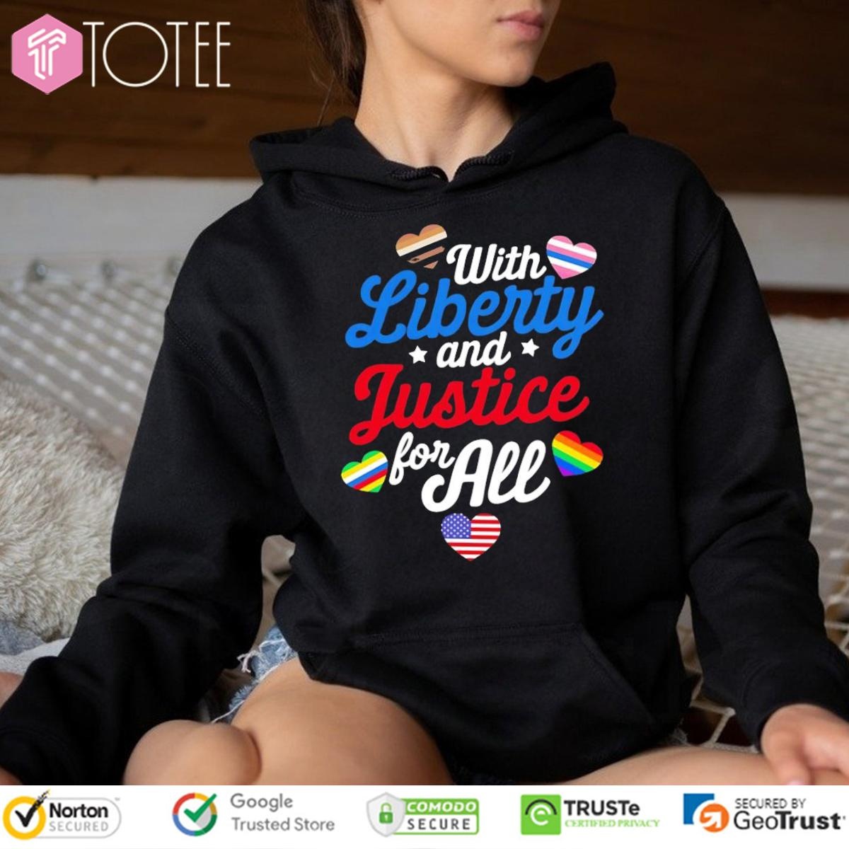With Liberty And Justice For All Lgbt 4Th Of July Hearts Hoodie