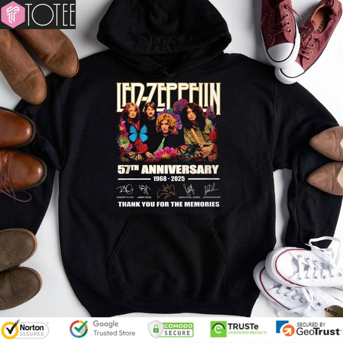 Led Zeppelin 57Th Anniversary 1968-2025 Signatures Hoodie